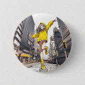 缶バッジ Happy! Yellow JK badge|寿司娘 GenerativeAI Button (Vorderseite)