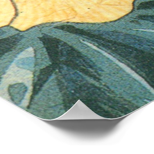 芙 蓉 に い 鳥, 広 Hibiskus und Blue Bird, Hiroshige Poster (Ecke)