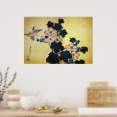芙 蓉 雀, 北 Hibiskus Mutabilis und Sparrow, Hokusai Poster (Küche)