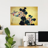 芙 蓉 雀, 北 Hibiskus Mutabilis und Sparrow, Hokusai Poster (Heimbüro)
