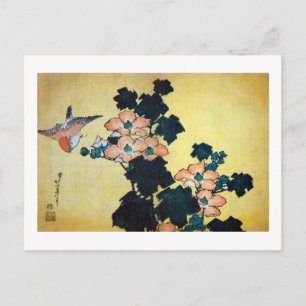 芙 蓉 雀, 北 Hibiskus Mutabilis und Sparrow, Hokusai Postkarte