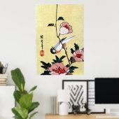 花 に 鳥, 広 Bird and Blume, Hiroshige, Ukiyo-e Poster (Heimbüro)