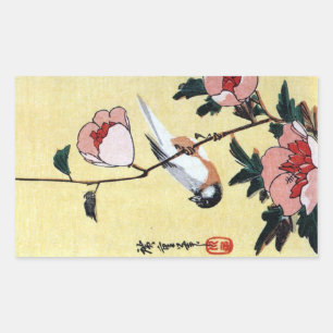 花 に 鳥, 広 Bird and Blume, Hiroshige, Ukiyo-e Rechteckiger Aufkleber
