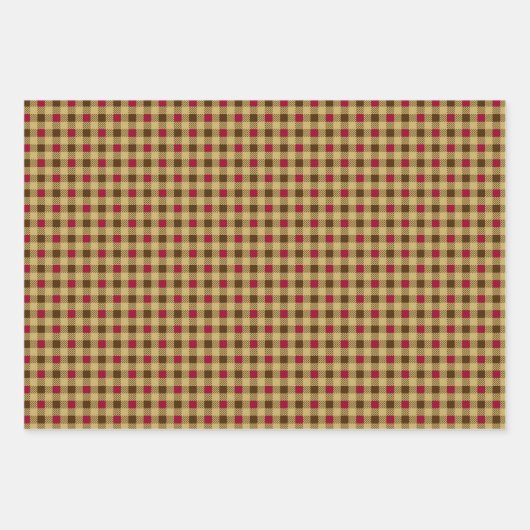 花&チェック(ブラウン) +ギンガムチェック         GESCHENKPAPIER SET (Vorderseite 2)