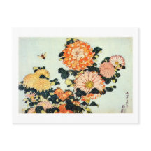 菊と蜂, 北斎 Chrysantheme und Biene, Hokusai