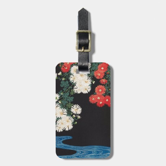 菊に流水, 古邨 Chrysanthemen u. Strom, Koson, Ukiyo-e Gepäckanhänger (Vorderseite vertikal)