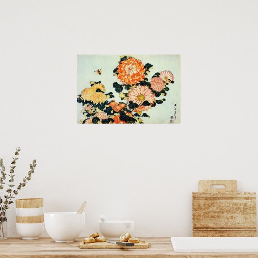 菊 と 蜂, 北 Chrysanthemum and Bee, Hokusai, 斎 Poster (Küche)
