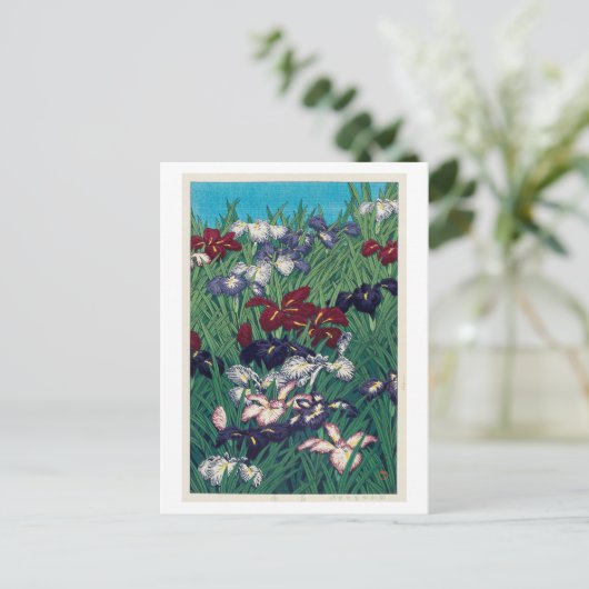 菖蒲, Iris, Hasui Kawase, Holzschnitt Postkarte (Stehend Vorderseite)