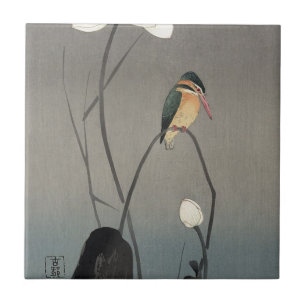 蓮にカワセミ, 古邨 Eisvogel auf Lotus, Koson, Ukiyo-e Fliese