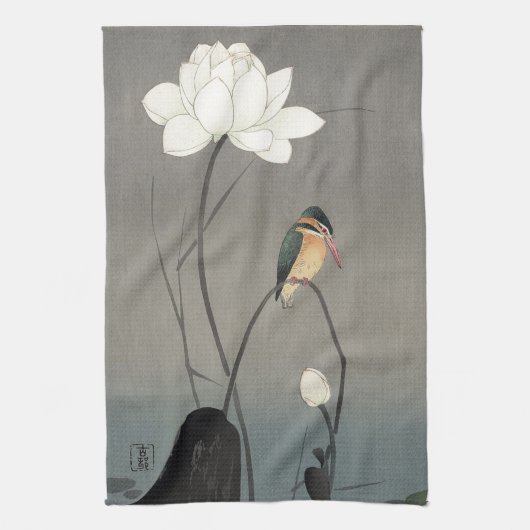 蓮にカワセミ, 古邨 Eisvogel auf Lotus, Koson, Ukiyo-e Handtuch (Vertikal)