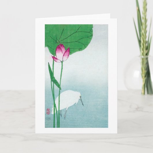 蓮に白鷺, 小原古邨 Lotus u. weißer Reiher, Koson, Ukiyo-e Karte (Vorderseite)
