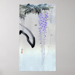 藤 花, 古 邨 blühende Wisteria, Ohara Koson, Woodcut Poster
