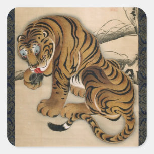 虎 図, 若 冲 Tiger, Jakuchu Quadratischer Aufkleber