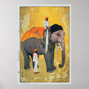 象, Elephant, Hiroshi Yoshida, Holzschnitt Poster