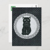 越後(日本国新潟県)の黒猫・切り絵 Postcard Postkarte (Vorne/Hinten)