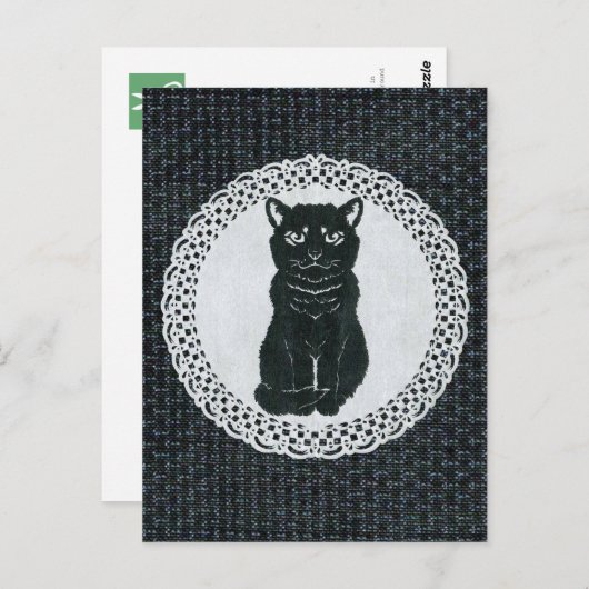 越後(日本国新潟県)の黒猫・切り絵 Postcard Postkarte (Vorne/Hinten)