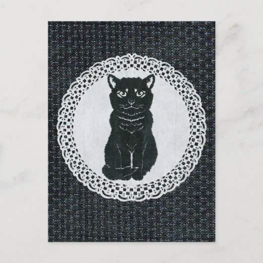 越後(日本国新潟県)の黒猫・切り絵 Postcard Postkarte (Vorderseite)
