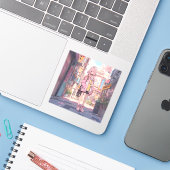 都会の桜色/Urban Pink Seal | 東京娘 GenerartiveAI Aufkleber (Laptop mit iPhone)