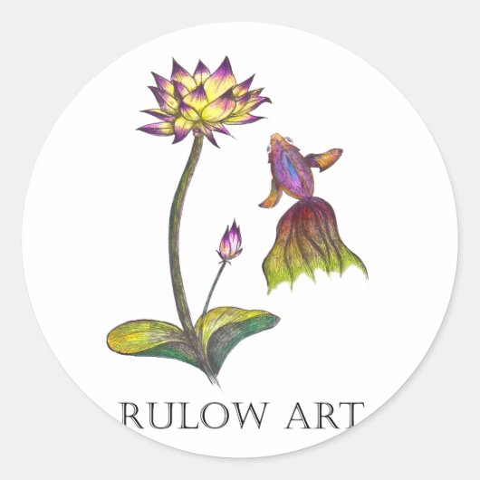 金魚と蓮 カラー Black logo ver. Runder Aufkleber (Vorderseite)