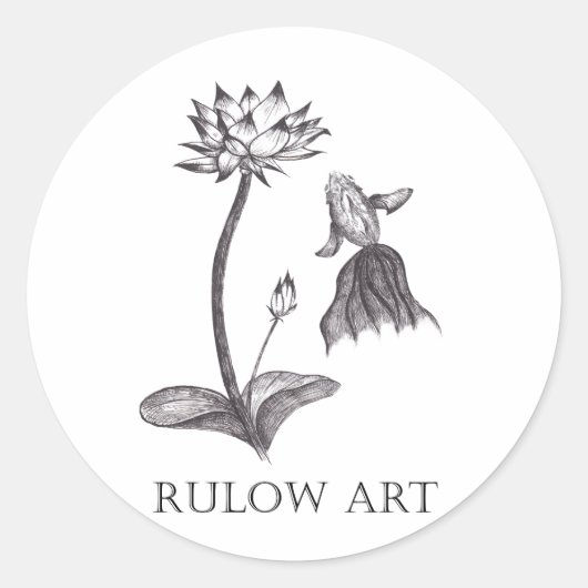 金魚と蓮　モノクロ　Black logo ver. Runder Aufkleber (Vorderseite)