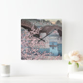 錦帯橋の春宵, Frühling an Kintai Brücke, Hasui Kawase Quadratische Wanduhr (Zuhause)