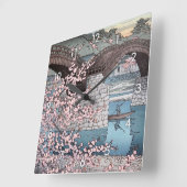 錦帯橋の春宵, Frühling an Kintai Brücke, Hasui Kawase Quadratische Wanduhr (Winkel)