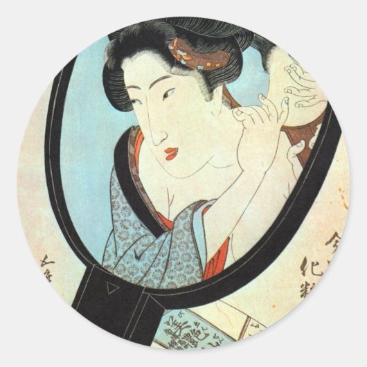 鏡 の 中 女, 国 Frau in Mirror, Kunisada Runder Aufkleber (Vorderseite)