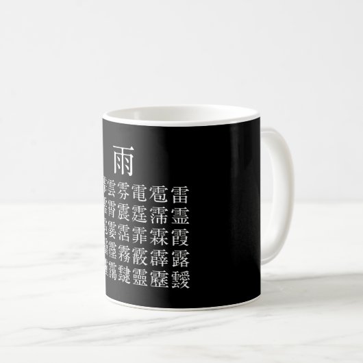 雨 と 雨 冠 漢 字 の KAFFEETASSE (VorderseiteRechts)