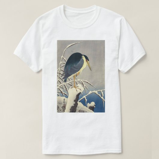 雪に青サギ, 小原古邨 blauer Reiher im Schnee, Ohara Koson T-Shirt (Design vorne)