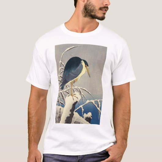 雪に青サギ, 小原古邨 blauer Reiher im Schnee, Ohara Koson T-Shirt (Vorderseite)