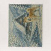 雪の山里と秋田犬 / Akita Inu in a Snowy Mountain Village Puzzle (Vertikal)