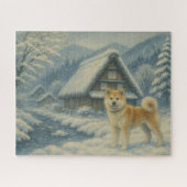 雪の山里と秋田犬 / Akita Inu in a Snowy Mountain Village Puzzle (Horizontal)