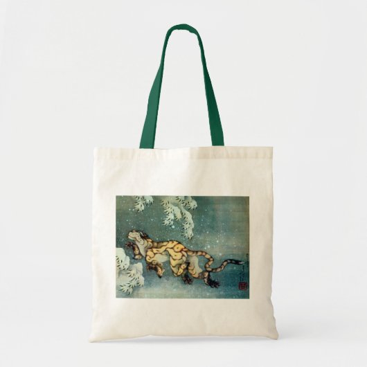雪中虎図, 北斎 Tiger im Schnee, Hokusai Tragetasche (Vorne)