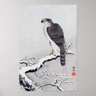 雪 に 鷹, 古 Hawk auf dem verschneiten Zweig, Ohara Ko Poster