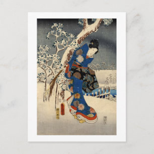 雪 の 者, 豊 Geisya in Snow, Toyokuni, Ukiyo-e, 国 Postkarte