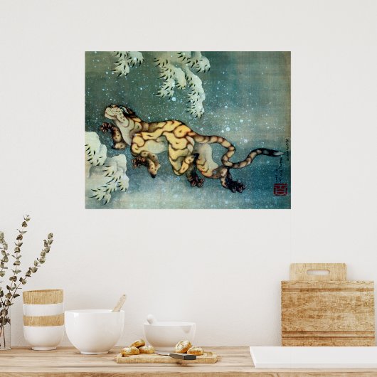 雪 中 図, 北 Tiger im Schnee, Hokusai Poster (Küche)