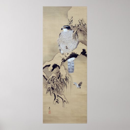 雪 鷹 図, 柴 是 中 im Schnee, Shibata Zeshin Poster (Vorne)
