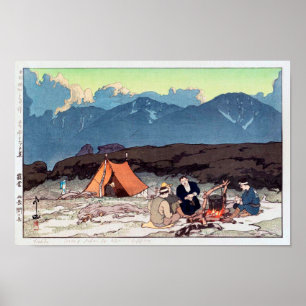 露 営 (北 岳,間 岳), Camping, Hiroshi Yoshida, Holzschni Poster
