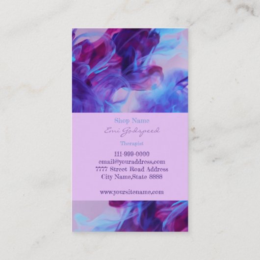 青と紫のスモークデザイン VISITENKARTE (Rückseite)