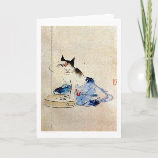 顔を洗う猫, 広重 Katzen-Gesichts-Wäsche, Hiroshige Karte (Vorderseite)
