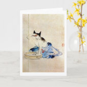 顔を洗う猫, 広重 Katzen-Gesichts-Wäsche, Hiroshige Karte (Gelbe Blume)