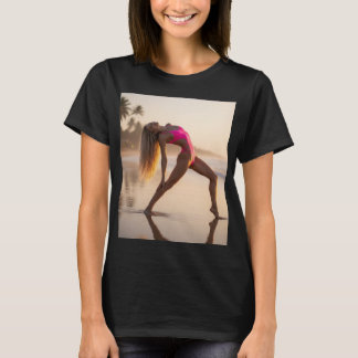 高級リゾートの南国の浜辺で美しい女性が高級グラビアモデルが素晴らしいポーズをしてくれました T-Shirt