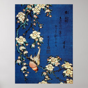鳥 と 枝 桜, 北 Bird and Weeping Cherry Tree, Hokusai Poster
