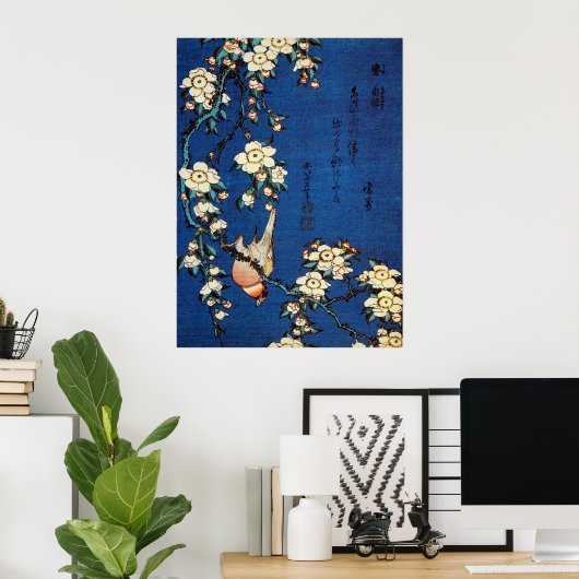 鳥 と 枝 桜, 北 Bird and Weeping Cherry Tree, Hokusai Poster (Heimbüro)