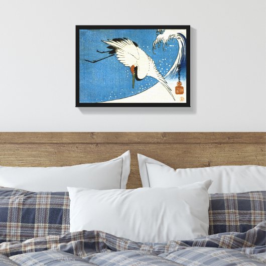 鶴 波, Crane & Wave, Hiroshige, Ukiyo-e Leinwanddruck (Insitu (Schlafzimmer))