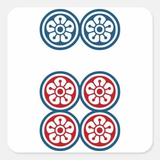 麻雀牌 6筒 / SIX OF CIRCLES -MAHJONG TILE- QUADRATISCHER AUFKLEBER (Vorderseite)