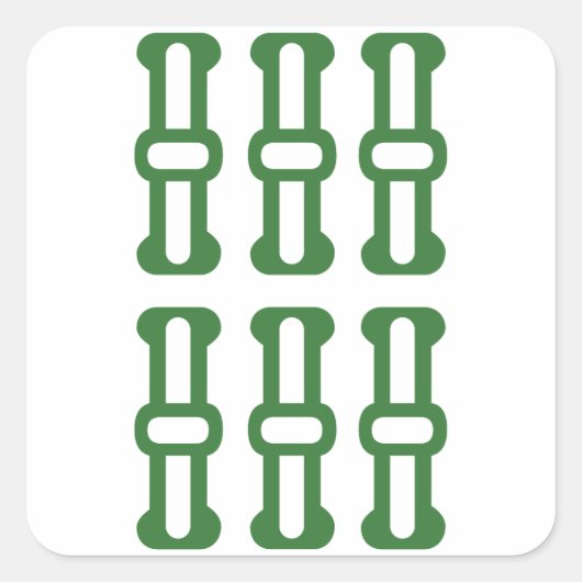 麻雀牌 6索 / SIX OF BAMBOOS -MAHJONG TILE- QUADRATISCHER AUFKLEBER (Vorderseite)