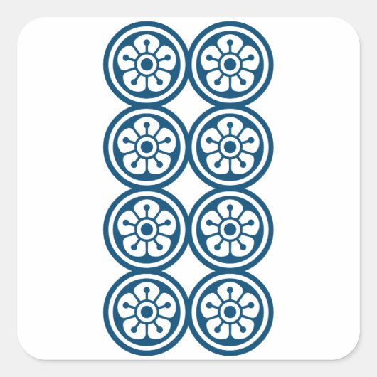 麻雀牌 8筒 / EIGHT OF CIRCLES -MAHJONG TILE- QUADRATISCHER AUFKLEBER (Vorderseite)