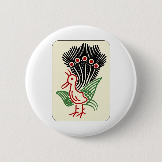 麻 雀 一 / EIN BAMBOOS - MAHJONG TILE- BUTTON (Vorderseite)