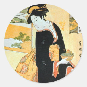 黒 着 物 女, 豊 Frau い Kimono, Toyokuni Runder Aufkleber